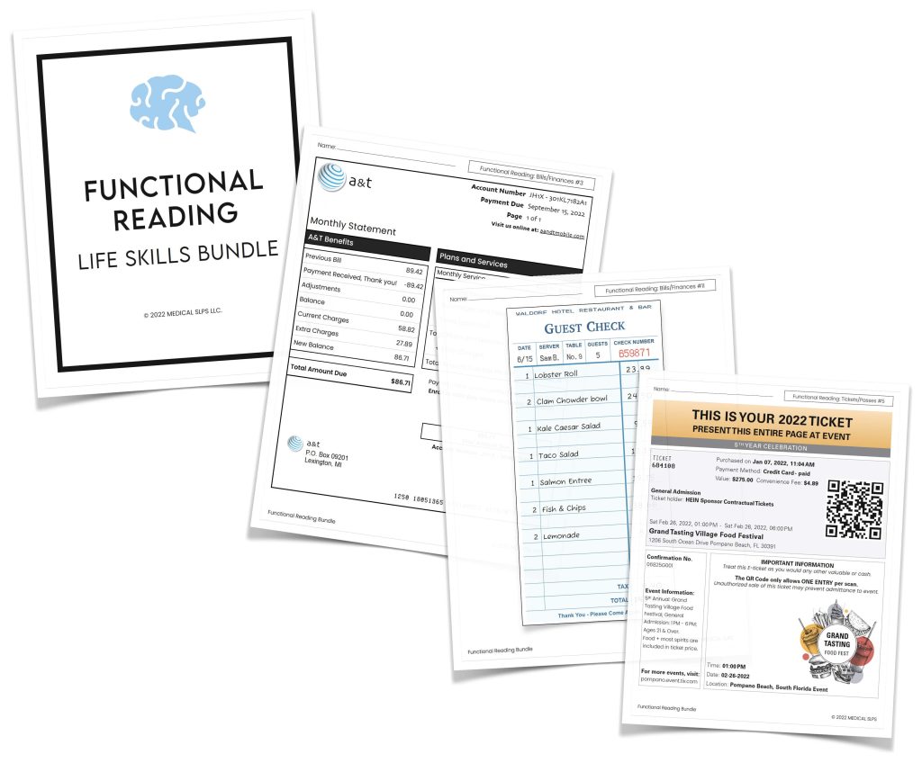 Functional Reading Life Skills Bundle - Medical SLPs